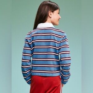 Old Navy Kids Blue and White Striped Rugby Long Sleeve Shirt